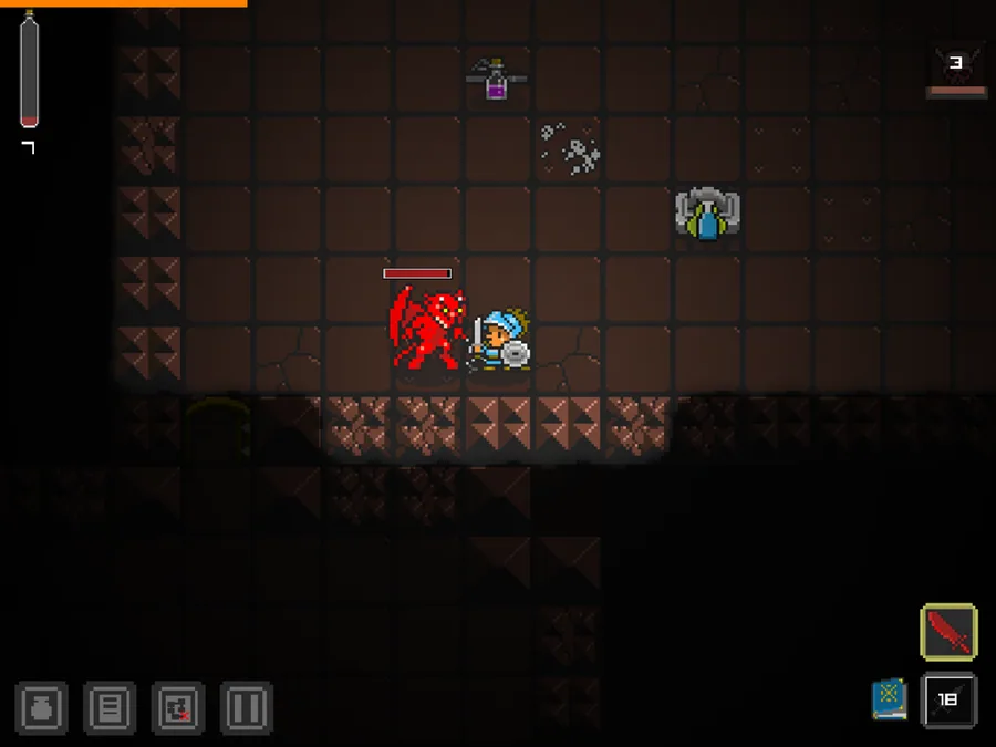 Cena de masmorra em pixel-art do jogo Quest of Dungeons